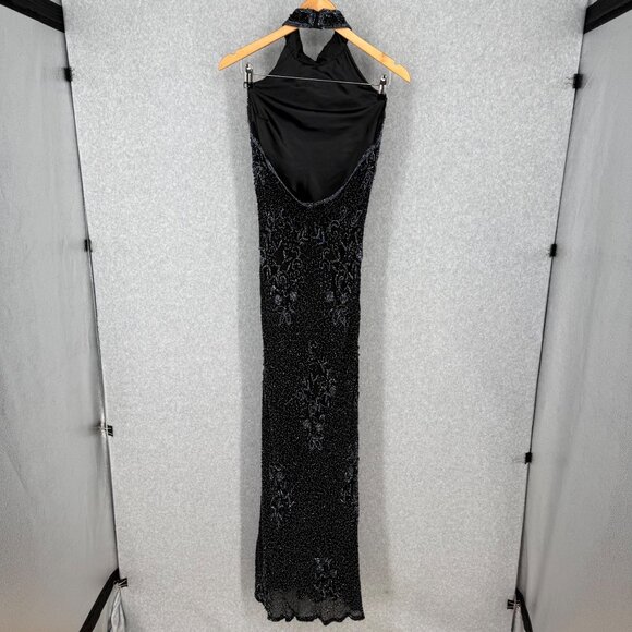 Scala Womens VTG Silk Gown Dress Size M Black Beaded High Neck Elegant Formal - Picture 5 of 16